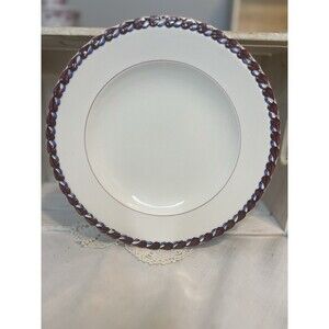 Vernon Kilns Monterey 10.5” Dinner Plate Hand Painted Pottery Red Blue Border